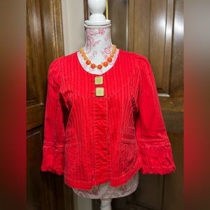 LAL Live A Little Cropped Sleeve Red Cotton Jacket Gold Buttons sz Small